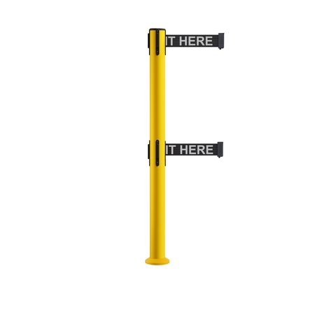 MONTOUR LINE Stanchion Dual Belt Barrier Fixed Base Yellow Post 11ft.Wait..Belt MSX630DF-YW-PLEAWBW-110